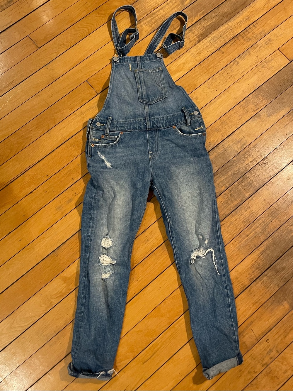 Women’s Levi’s Blue Distressed Denim Overalls